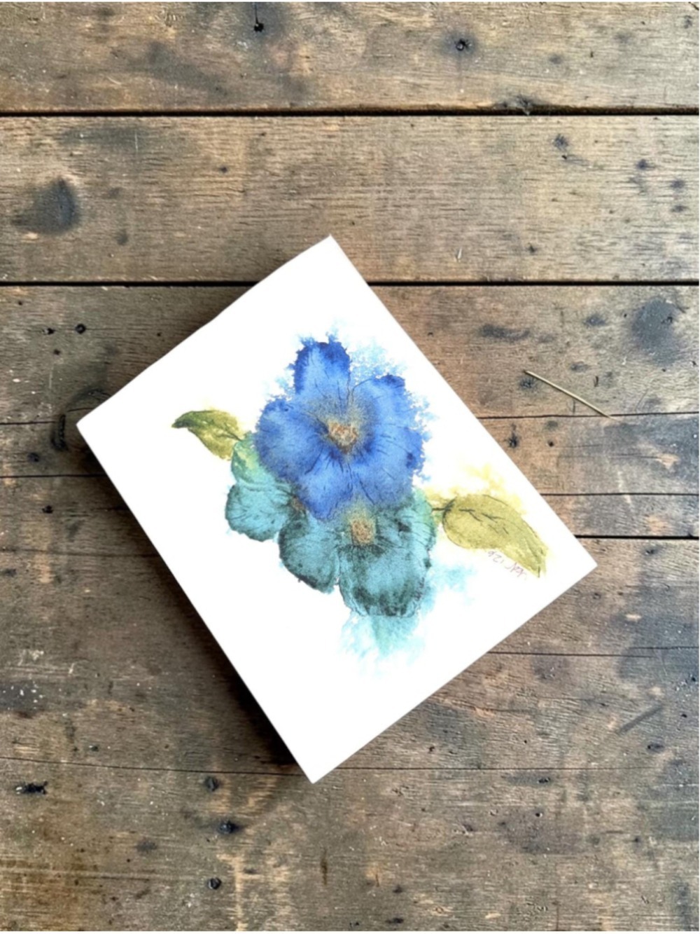12 Watercolor Notecards: Abstract Hibiscus (4.25" x 5.5") Set of 12 - Picture 5 of 8